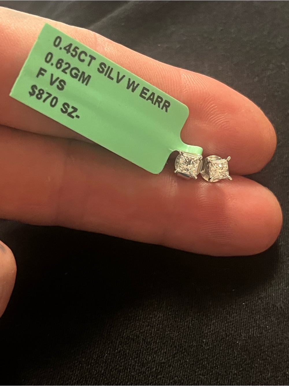 Princess-Cut Silver Stud Earrings - White